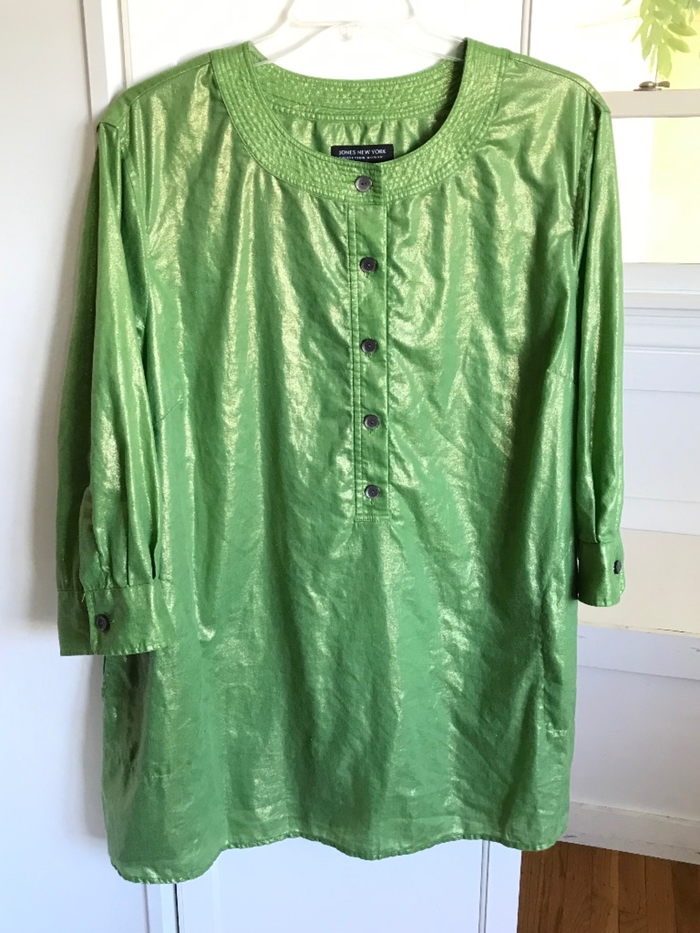 JONES NEW YORK Linen Tunic Green Metallic Women’s Plus Size 22W - 2X